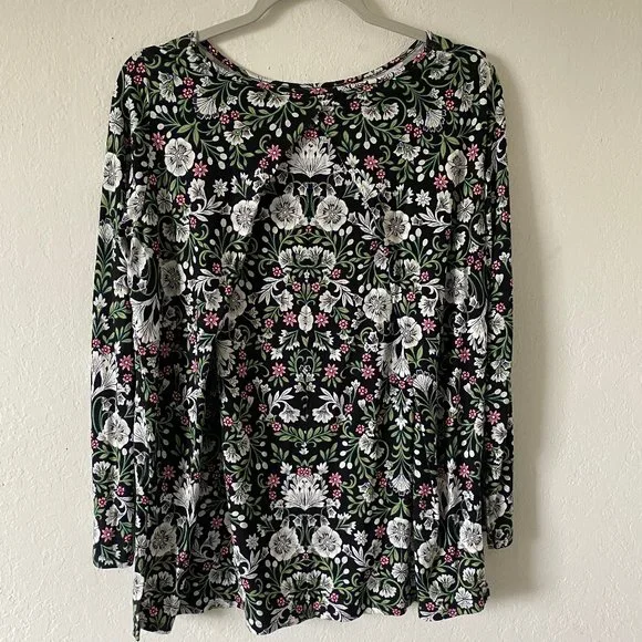 J Jill Womens Shirt Floral Boatneck Size PS Black Spring Casual Flower Blouse - Picture 7 of 13